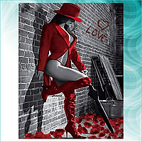 Алмазная мозаика "Девушка в красном с зонтом" (40х50 с подрамником)