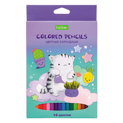 Карандаши "Hatber Eco", 18 цветов, серия "Приключения кота Пирожка, в картонной упаковке