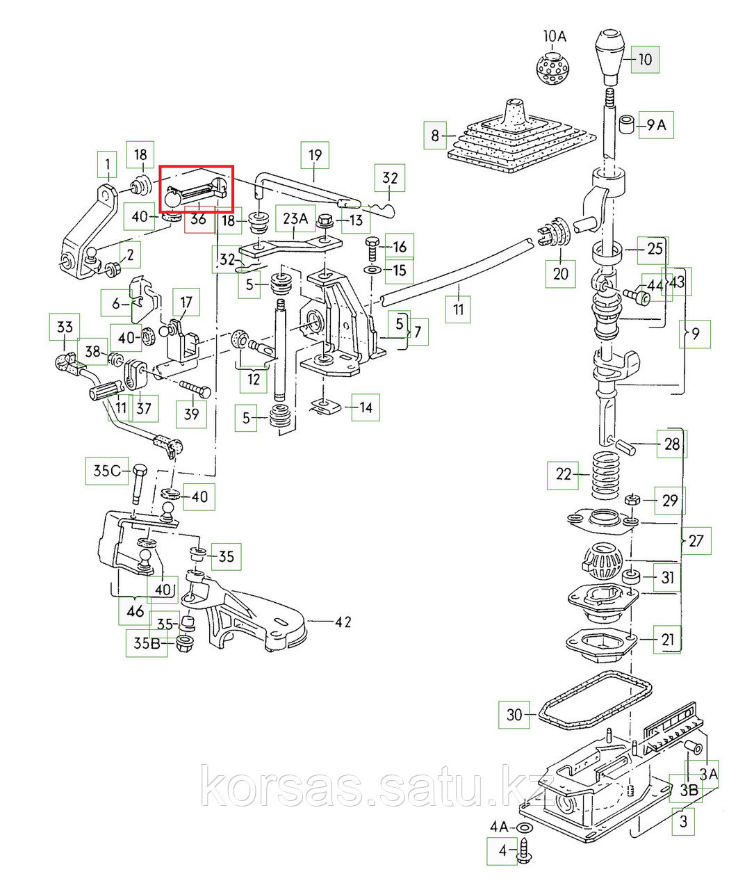 WXQP 360807 Шток (штанга) кулисы VW Golf Mk2/SEAT Toledo - фото 3 - id-p112801812