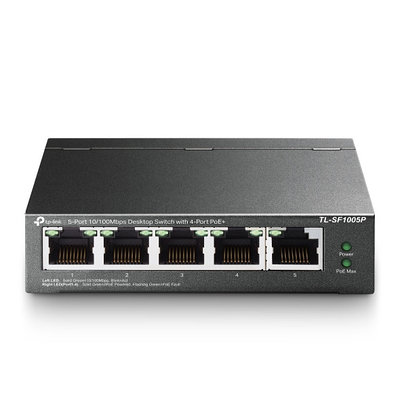 Коммутатор TP-LINK TL-SF1005P 5-Port 100Mbps c PoE (4-ports) 67W, настольный