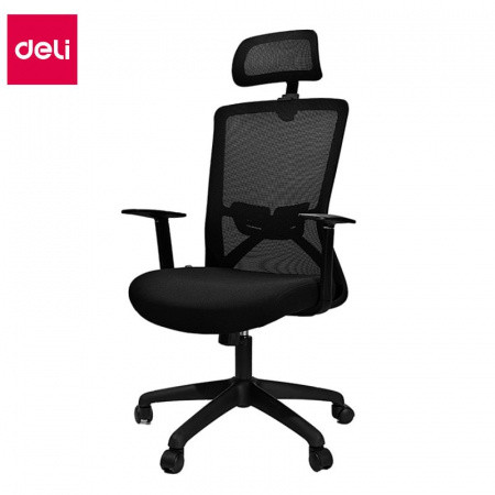 Кресло офисное Deli "Executive Plus", ткань, спинка сетка, подголовник, черное - фото 1 - id-p113165414