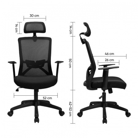 Кресло офисное Deli "Executive Plus", ткань, спинка сетка, подголовник, черное - фото 2 - id-p113165414