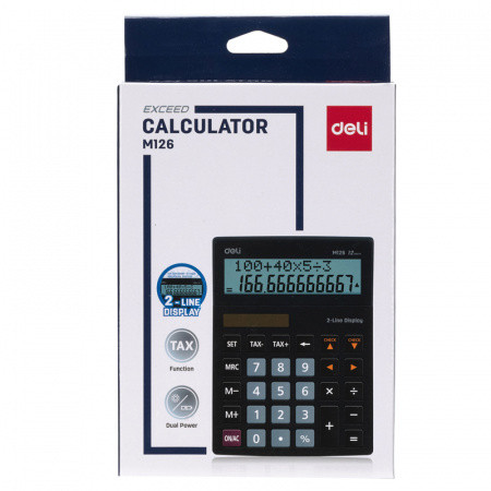 Калькулятор настольный DELI "M126" 12 разрядный, 180х128х37 мм, двухстрочный, черный - фото 2 - id-p113166004