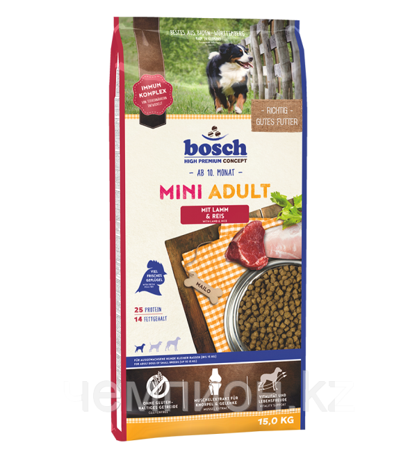 Bosch Mini Adult Lamb&Rice, корм для взрослых собак маленьких пород, ягненок и рис, уп.15кг.