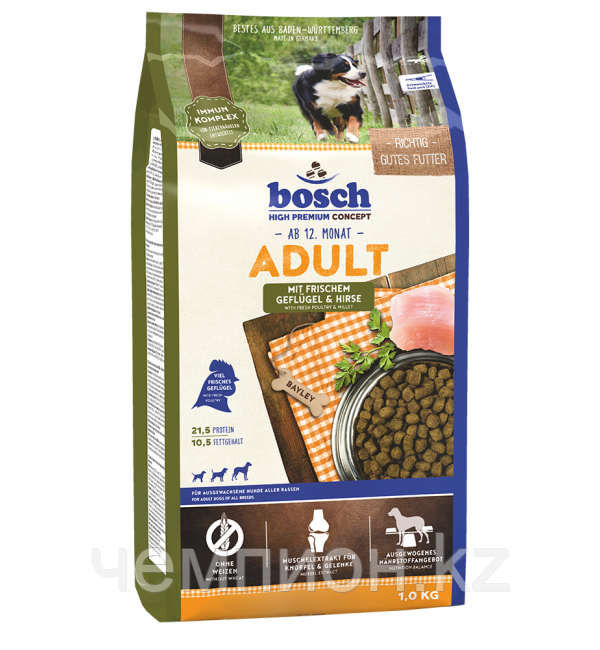 Bosch Adult Poultry & Millet, корм для взрослых собак всех пород, птица и просо, уп.15кг.