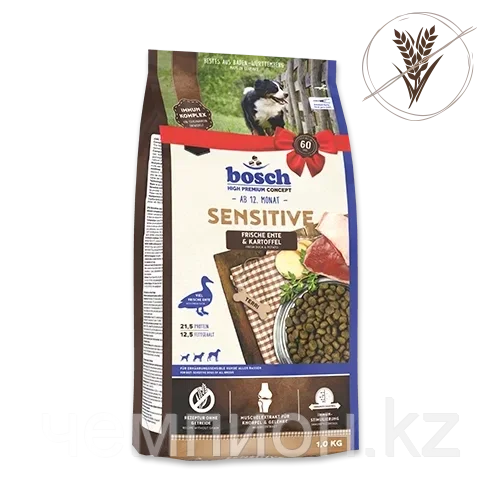 Bosch Sensitive Duck&Potato, корм для собак с аллергией и чуствительным пищеварением, утка и картофель, уп15кг