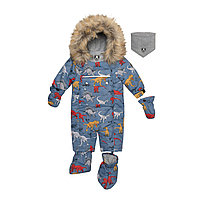 Комбинезон детский слитный манишка + варежки + пинетки