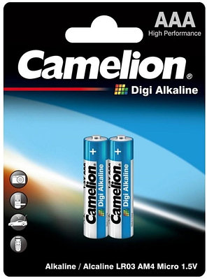 Батарейка алкалиновая Camelion, LR03-BP2DG, Digi Alkaline, AAA, 2шт в упаковке