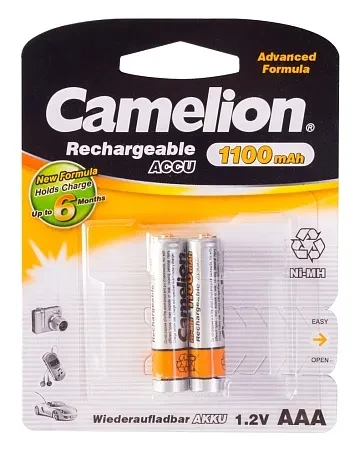 Аккумулятор Camellion, NH-AAA1100BP2, AAA, 1.2V, Ni-MH Rechargeable, 1100mAh, 2шт, в упаковке
