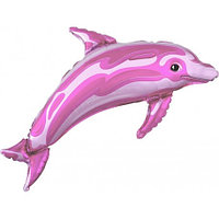Шар с клапаном (17''/43 см) Мини-фигура, Дельфин, Розовый, 1 шт. Falali, КИТАЙ
