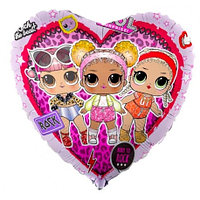 Шар (18''/46 см) Сердце, Кукла ЛОЛ (LOL), Стильные подружки, Розовый, 1 шт.