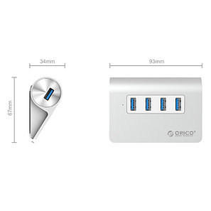 USB Хаб ORICO M3H4-V1-SV BP USB3.0x4, SILVER, 93*66*32mm M3H4-V1-SV-BP, фото 2