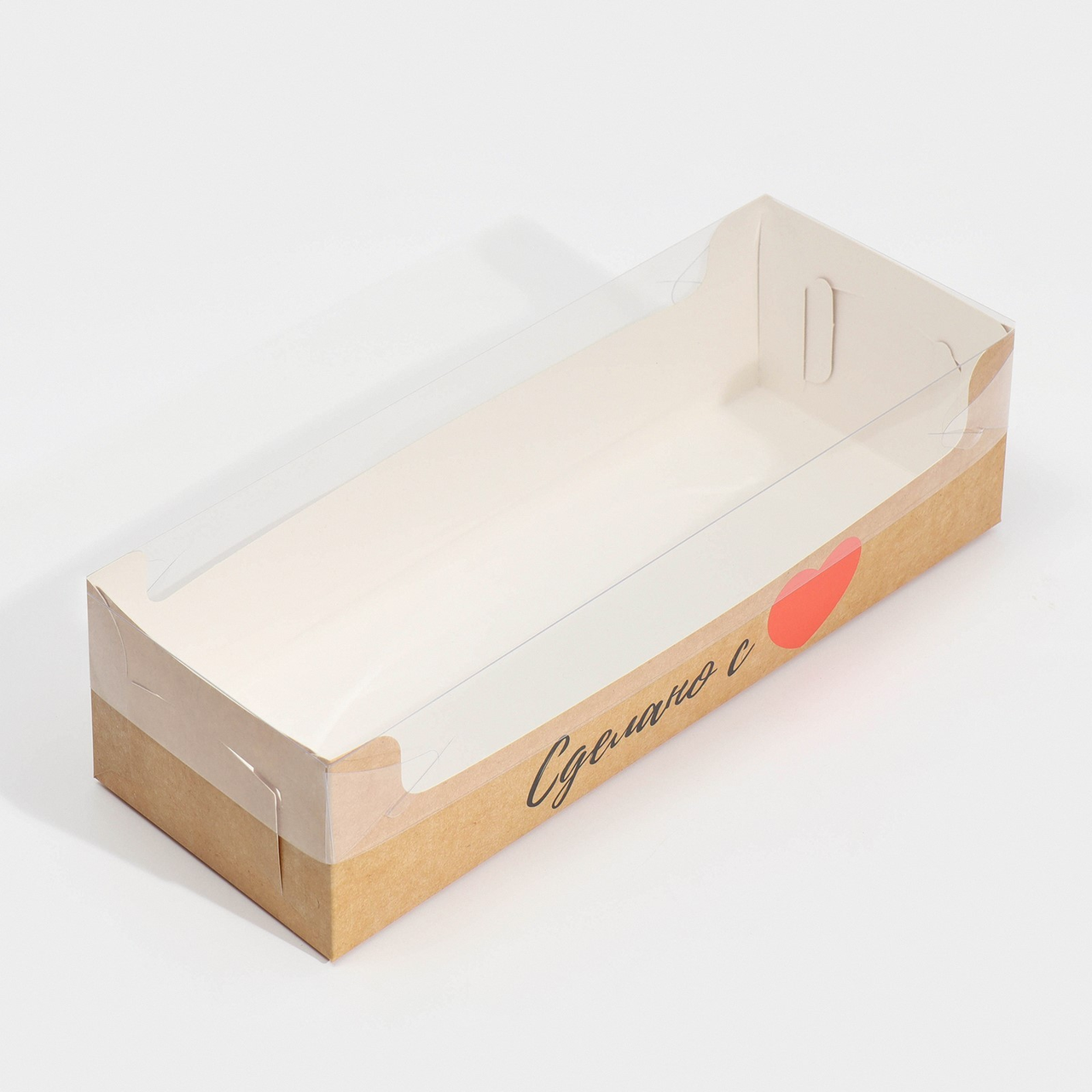 Коробка для кондитерских изделий с PVC крышкой «Сделано с любовью», 30 х 8 х 11 см - фото 2 - id-p58374737
