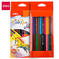 Карандаши цветные Deli ColoRun, двухсторонние, 12 штук, 24 цвета, картон