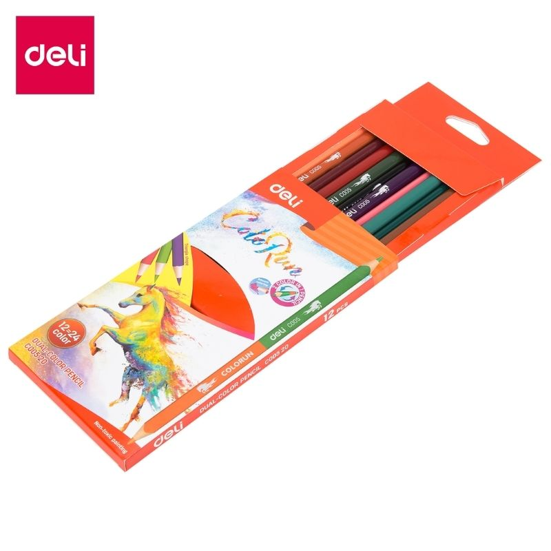 Карандаши цветные Deli ColoRun, двухсторонние, 12 штук, 24 цвета, картон - фото 2 - id-p113192456