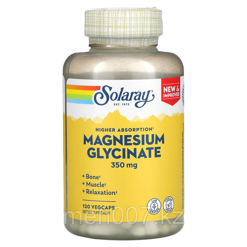 БАД Глицинат магния с высокой усвояемостью, 350 мг (120 вегетарианских капсул) Solaray