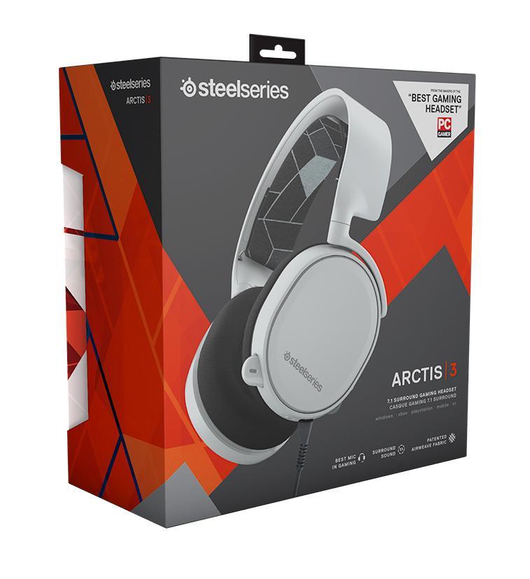 Гарнитура, Steelseries, Arctis 3 White, 61506, Игровая гарнитура, Микрофон выдвижной гибкий