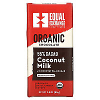 Equal Exchange, Швейцарский органический шоколад с кокосовым молоком и кокосовым сахаром, 55% какао (80 г)