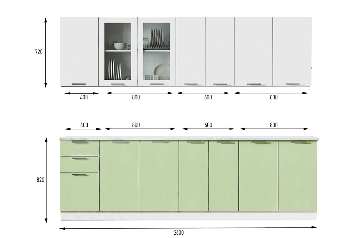 Ксения Белый/Олива МДФ глянец 2,6 м., Кухонный КОМПЛЕКТ, Стендмебель - фото 3 - id-p113219017