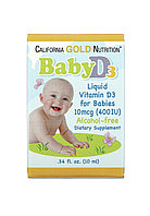 Балаларға арналған сұйық D3 дәрумені, California Gold Nutrition, 10 мкг (400 ХБ), 10 мл (0,34 фл.) унция)
