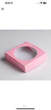 коробка   окном, розовый, 11,5 х 11,5 х 3 см
