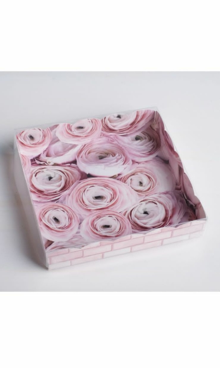 Коробка для кондитерских изделий с PVC-крышкой «Цветы», 13 × 13 × 3 см