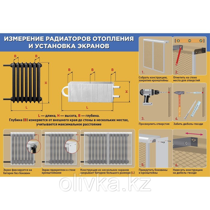 Экран на чугунный радиатор ZEIN, 490х440х150 мм, 5 секций, металлический, белый - фото 2 - id-p105780297