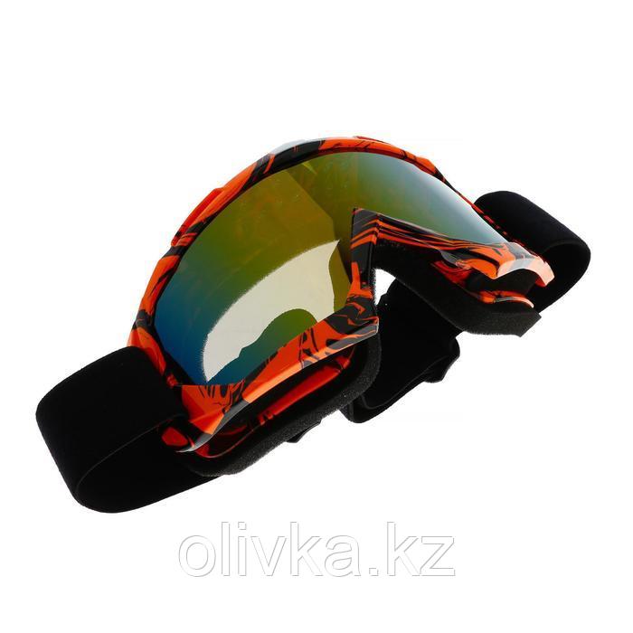 Очки-маска для езды на мототехнике, стекло синий-хамелеон, цвет оранжевый-черный, ОМ-7 - фото 3 - id-p113232508