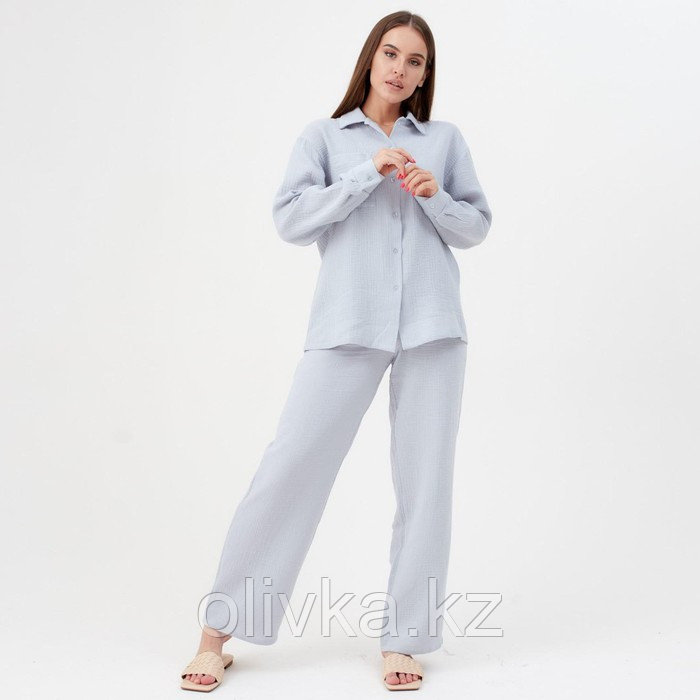 Пижама женская (рубашка и брюки) KAFTAN "Basic" размер 44-46, цвет серо-голубой - фото 1 - id-p113232521