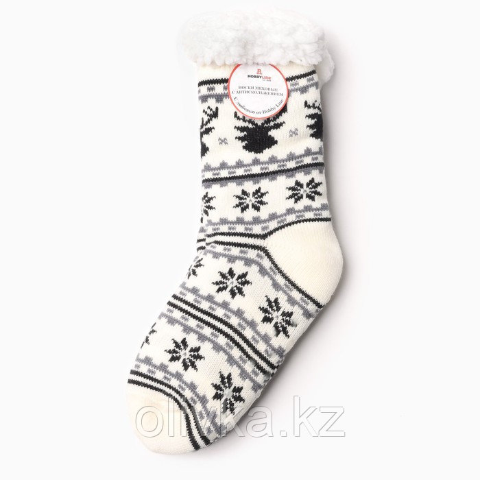 Носки женские с мехом внутри "Снежинки с оленем", цвет белый, размер 36-40 - фото 4 - id-p113240772