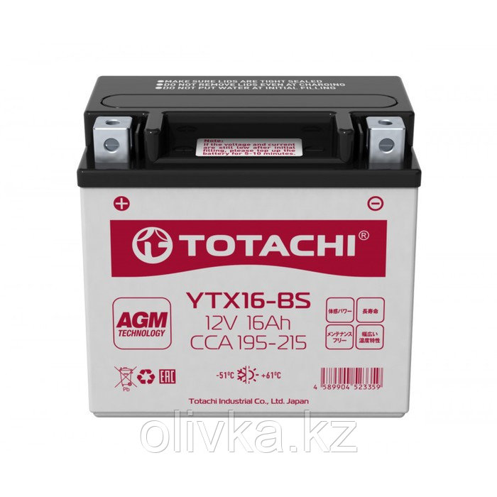 Аккумуляторная батарея Totachi MOTO YTX16-BS, 16 Ач, прямая полярность - фото 1 - id-p105779616