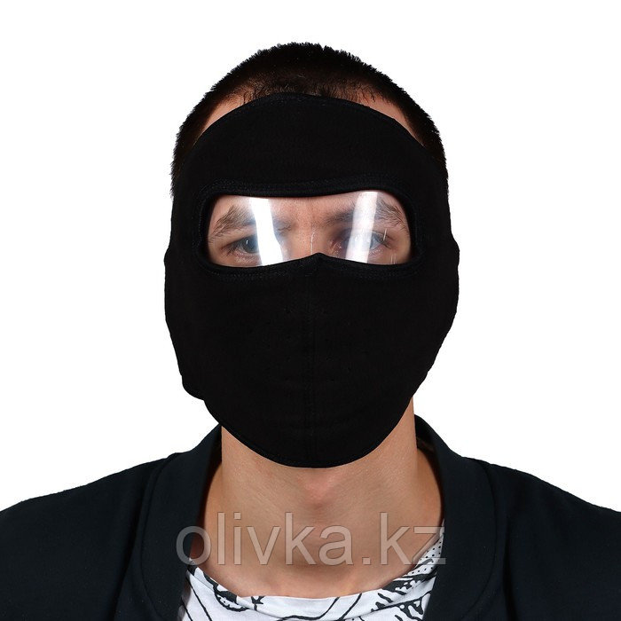 Защитная маска с визором, флис, размер регулируемый, черный - фото 1 - id-p113239861