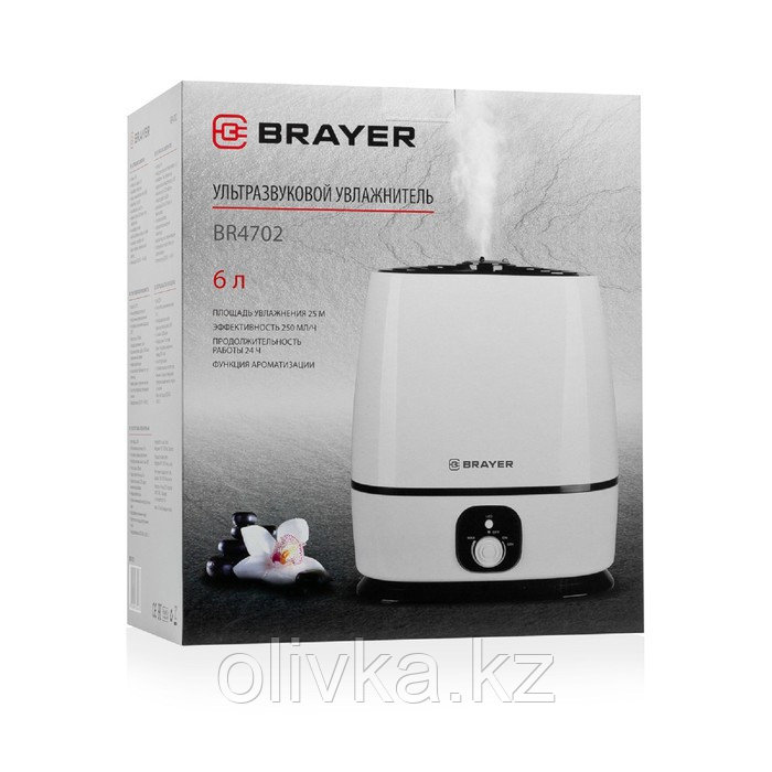 Увлажнитель воздуха BRAYER BR4702, ультразвуковой, 25 Вт, 6 л, 25 м2, белый - фото 7 - id-p113231805