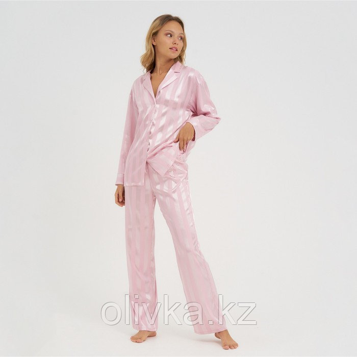 Пижама женская (рубашка, брюки) KAFTAN "Полоска", пудровый, размер 40-42 - фото 1 - id-p113233098