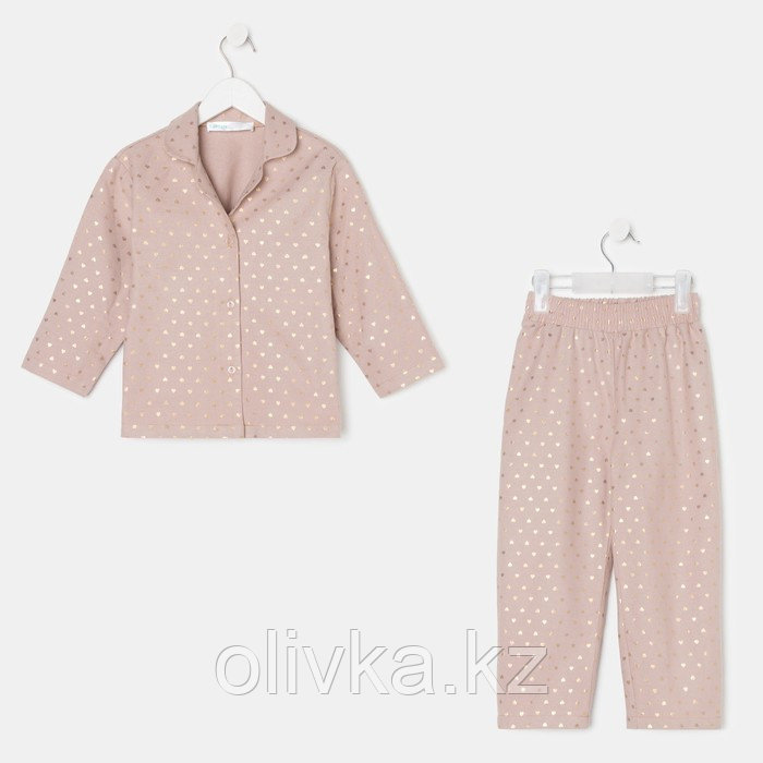 Пижама детская (рубашка, брюки) KAFTAN "Сердечки", размер 122-128, бежевый - фото 9 - id-p113233930