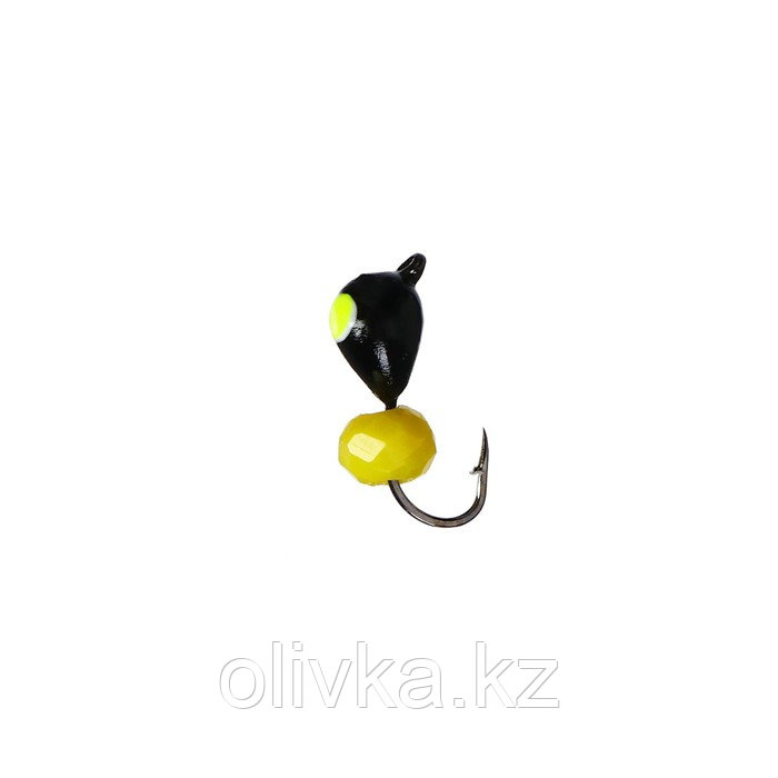 Мормышка Капля чёрная, лайм глаз + шар гранен жёлтый 1.1 г - фото 2 - id-p113239987