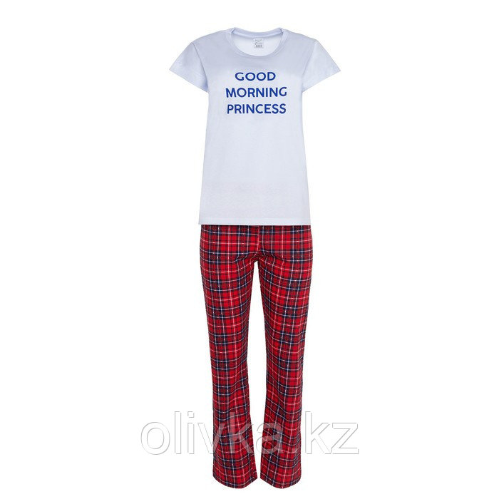 Комплект домашний женский «GOOD MORNING» (футболка/брюки), цвет белый/красный, размер 46 - фото 8 - id-p113235592