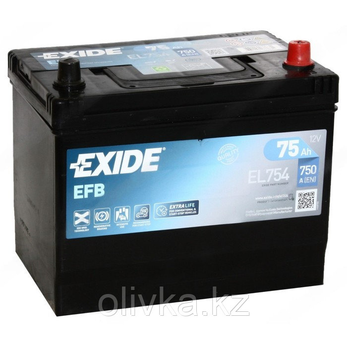 Аккумуляторная батарея Exide Start-Stop EFB 75 Ач, EL754, обратная полярность - фото 1 - id-p113241015