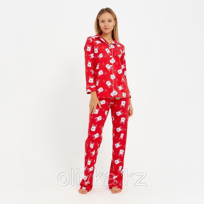 Пижама новогодняя женская (рубашка и брюки) KAFTAN Мишки, цвет красный, размер 40-42 - фото 1 - id-p113233165