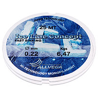 Леска монофильная ALLVEGA Ice Line Concept, диаметр 0.22 мм, тест 6.47 кг, 25 м, прозрачная   396802