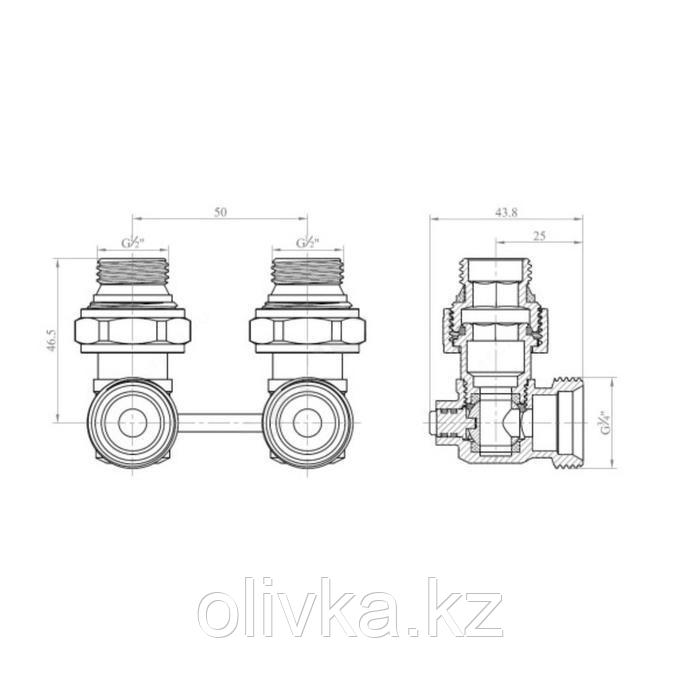 Узел подключения радиатора Ogint 022-4040, 1/2"x3/4, PN 10, для двухтрубной системы, угловой - фото 2 - id-p113232665