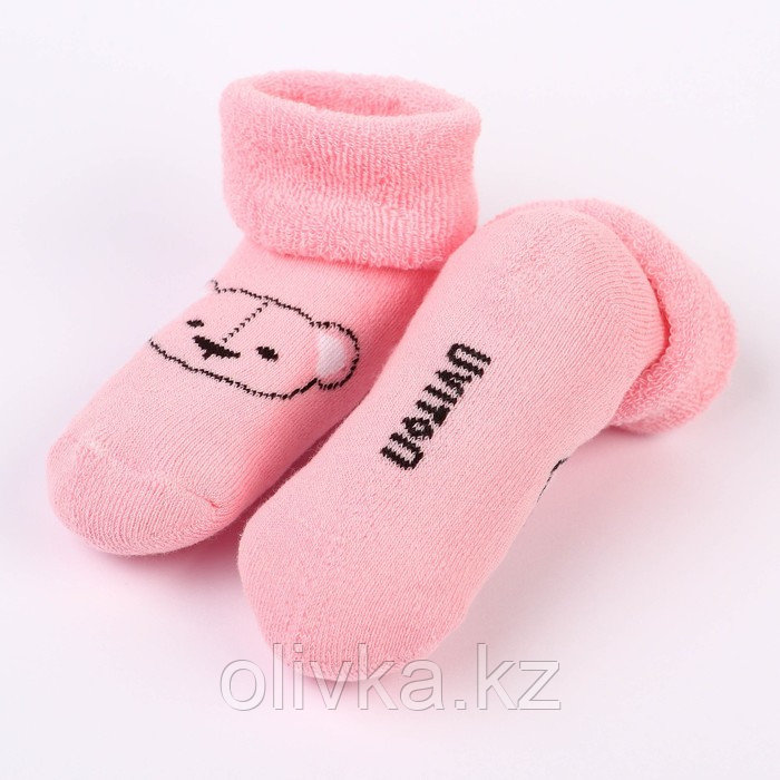 Набор носков для новорождённых 2 пары (4 шт.), махровые от 0 до 6 мес., цвет розовый/белый - фото 5 - id-p113238179