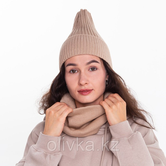 Комплект женский зимний (шапка/снуд), цвет какао, размер 56-58 - фото 2 - id-p113235657