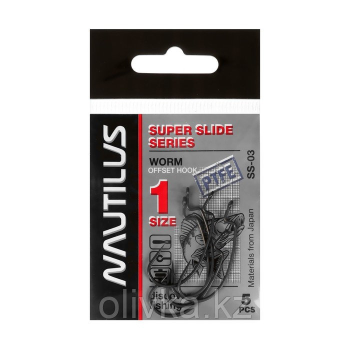 Крючок офсетный Nautilus Offset Super Slide Series Worm SS-03PTFE, № 1, 5 шт. - фото 1 - id-p113237214