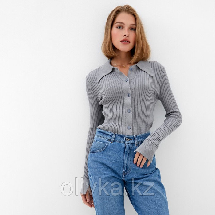 Джемпер женский MINAKU: Knitwear collection цвет серый, размер 42-44 - фото 1 - id-p113237221