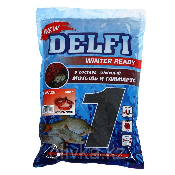 Прикормка зимняя увлажненная DELFI ICE Ready, карась, мотыль + червь, черная, 500 г - фото 1 - id-p113241146