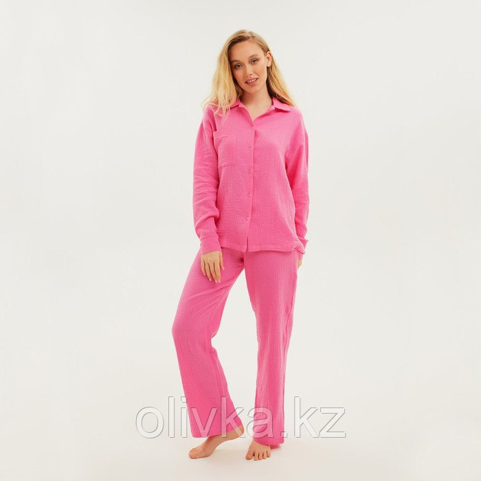 Пижама женская (рубашка и брюки) KAFTAN "Basic" размер 52-54, цвет розовый - фото 1 - id-p113234635