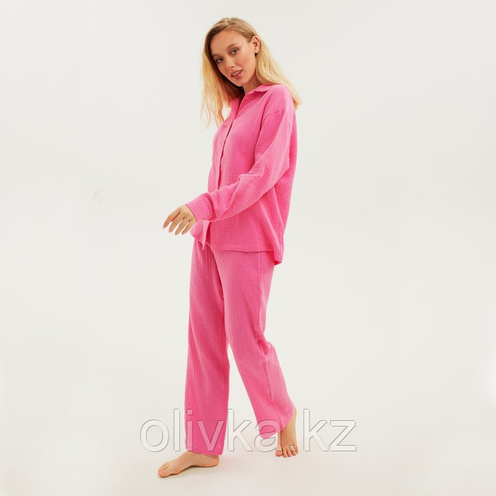 Пижама женская (рубашка и брюки) KAFTAN "Basic" размер 52-54, цвет розовый - фото 2 - id-p113234635