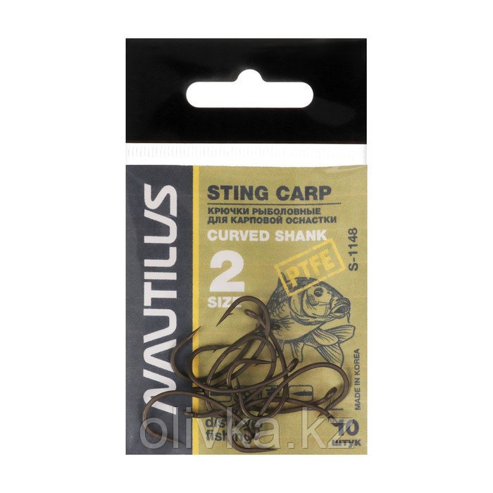 Крючок Nautilus Sting Carp Curved Shank S-1148PTFE, № 2, 10 шт. - фото 1 - id-p113237324