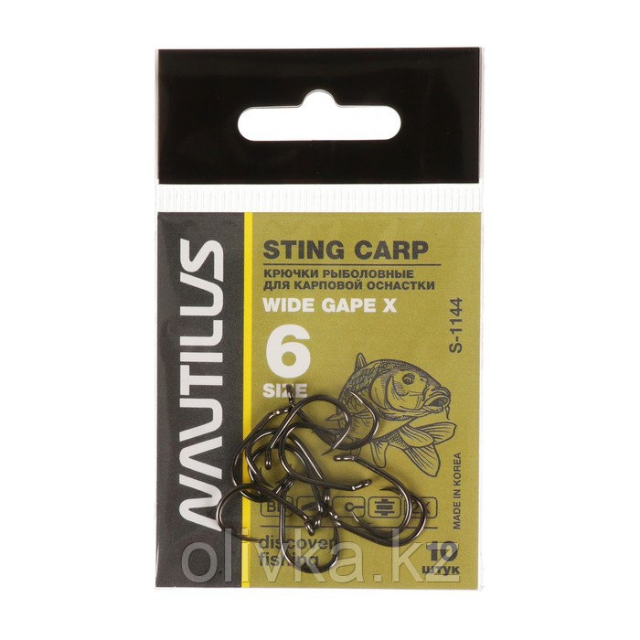 Крючок Nautilus Sting Carp Wide gape X S-1144, цвет BN, № 6, 10 шт. - фото 1 - id-p113237325